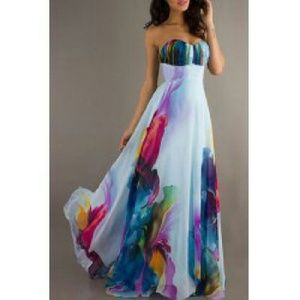 Chic Strapless Floral Print Women's Maxi Dress