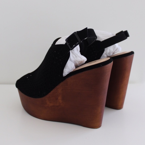 Black Suede And Brown Wedges - Picture 4 of 4