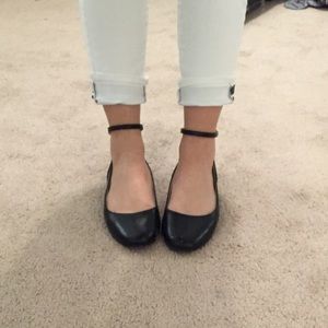 Black flats with ankle strap