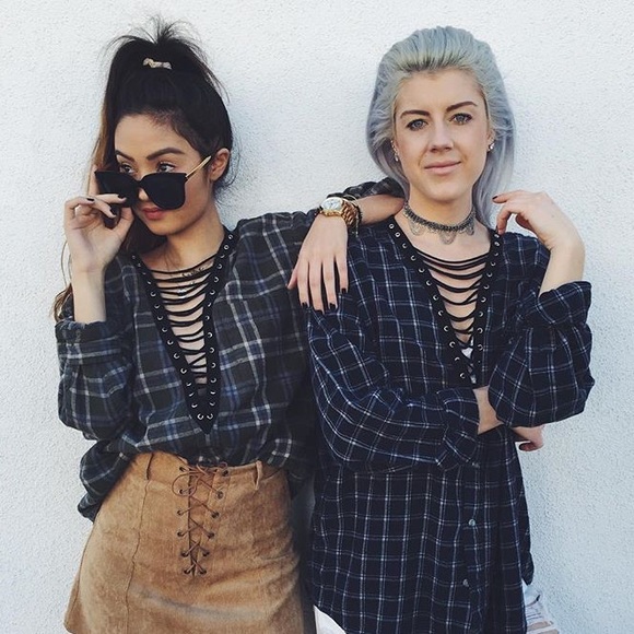 LF Tops - LF Furst of a kind lace up flannel