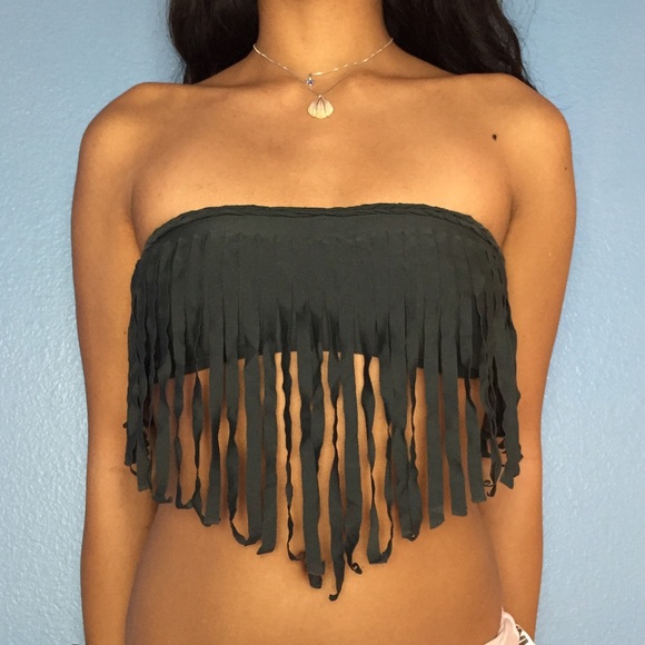 BOYS + ARROWS STRAPLESS FRINGE BIKINI TOP