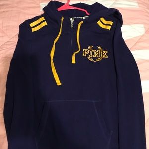 Can pink half zip hoodie. FITS SMALL