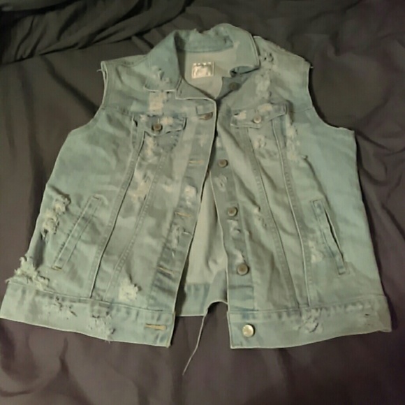 Distressed denim vest