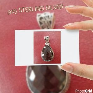 925 STERLING SILVER SMOKEY TOPAZ GEMSTONE NECKLACE