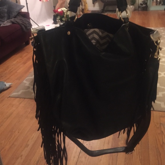 Deux lux leather black fringe NeimanMarcus handbag