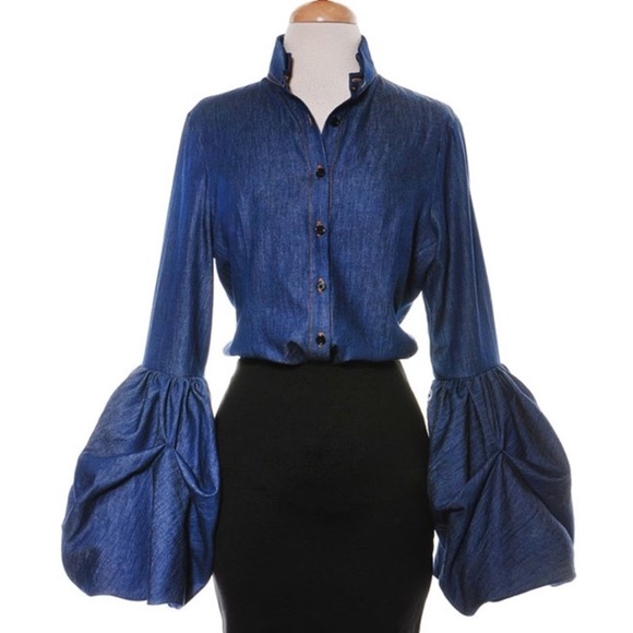 Tops - Bell Sleeve Button-Down Blouse Denim Size Small