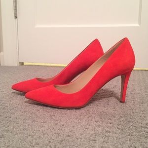 J Crew pointy red suede heels