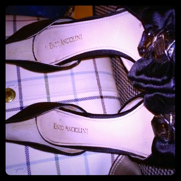 Black satin enzo angiolini open toe pumps