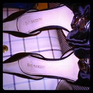 Black satin enzo angiolini open toe pumps