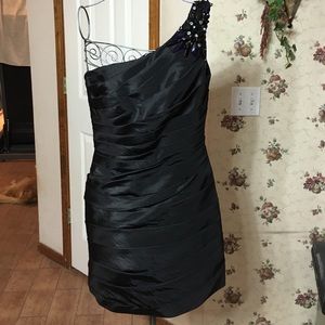 Black one shoulder cocktail,black beads & crystal