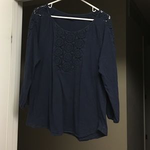 Lucky Brand-Navy Blue top with cute crochet accent