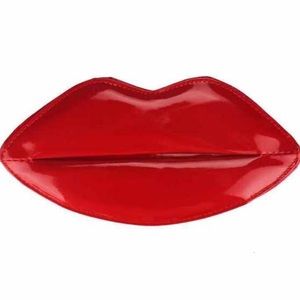 Faux patent leather red lips clutch bag