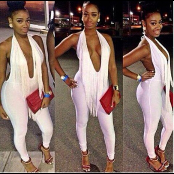 White fringe bodysuit