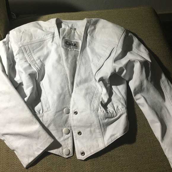 80s vintage white cropped leather jacket - M
