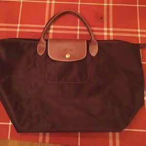 Brown medium short handle Longchamp Lê pliage