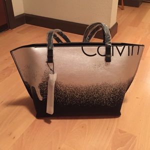 Calvin Klein Black and Silver Metallic Tote