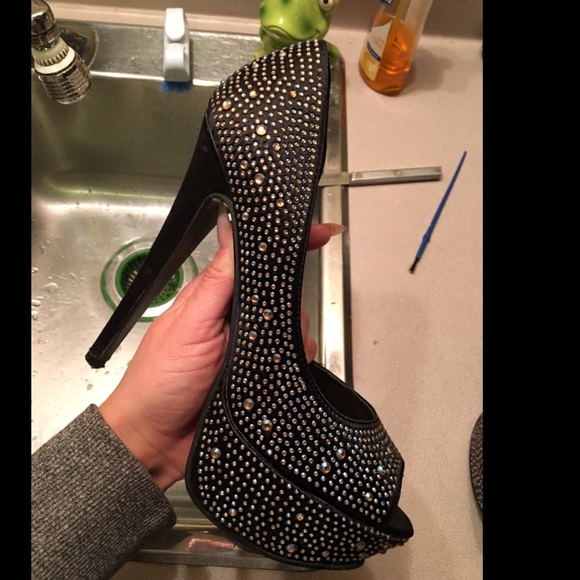 Black Swarovski rhinestone heels