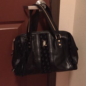 LAMB Black Leather and Velvet Purse