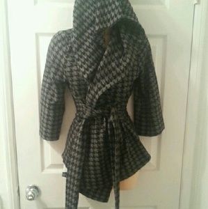 Houndstooth hoodie cinch waist jacket