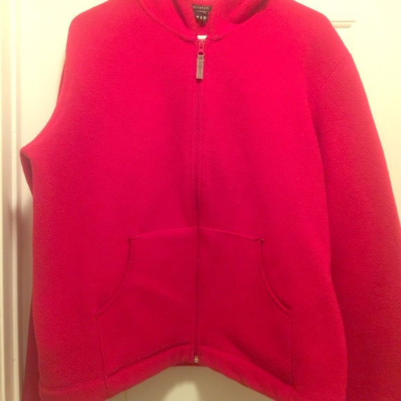 Red hooded Gap fleece jacket