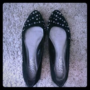 NWOT black suede studded ballet flats