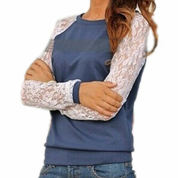 Blue shirt with lace sleeves - Picture 2 of 4