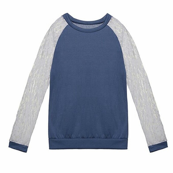 Blue shirt with lace sleeves - Picture 3 of 4