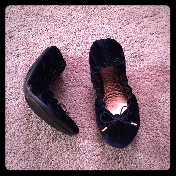 Pre Loved Aerin velvet foldaway leather flats