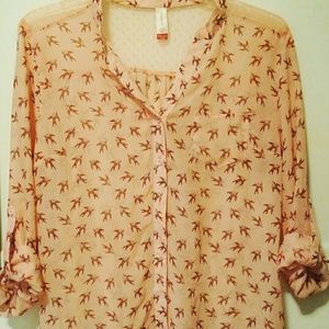 Pink Printed Birds Blouse