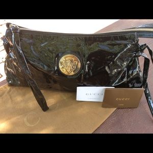 Gucci Black Patent Leather Hysteria Clutch EUC