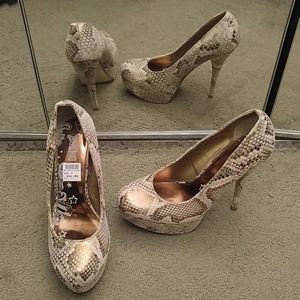 Brash Snake Print Platform Heels