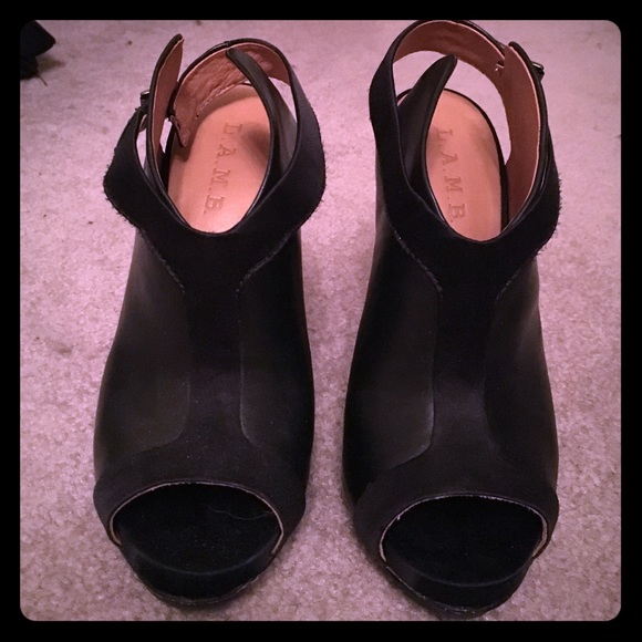 Black leather L.A.M.B. Heels