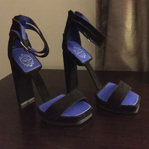 Geometric black suede heels