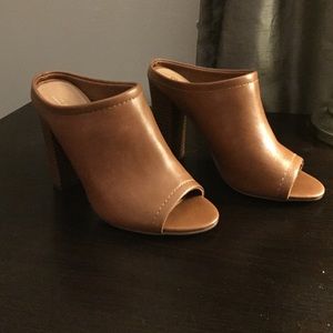 Brown faux leather mules