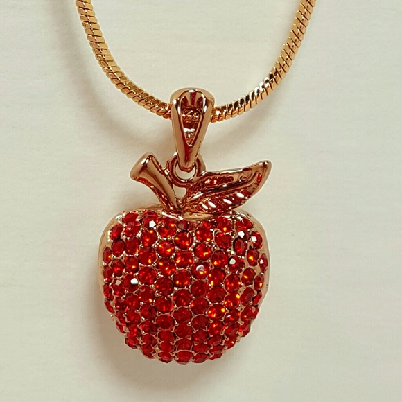 Read CZ Apple Pendant Necklace Hearts Back Real GP