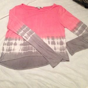 Pink White & Grey tye dye cropped Long Sleeve