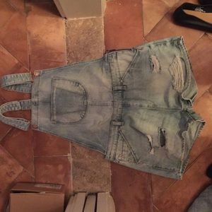 Denim Distressed Overalls (Shorts)