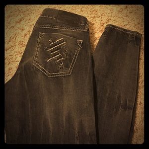 "EXPRESS JEAN LEGGING" GRAY ACID WASH