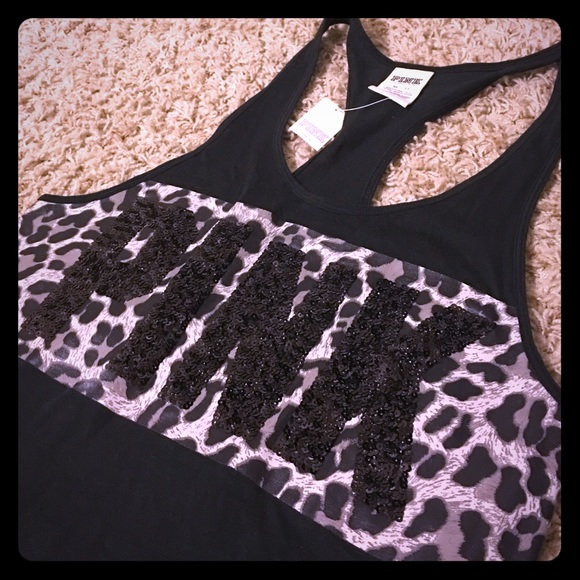 VS PINK "LEOPARD BLING" RACERBACK TANK