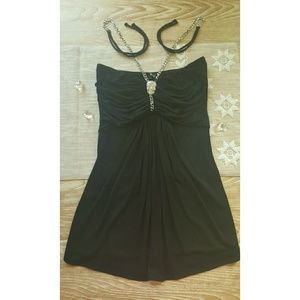 Women's Sky Black Top w Silver Crystal Skeleton  S