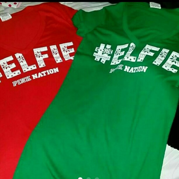 2 VS PINK elfie tshirts sz xs
