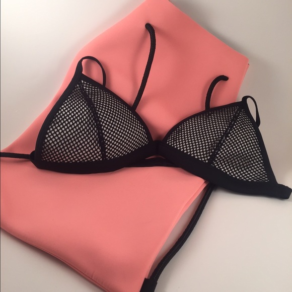 triangl swimwear Other - Triangl black mesh bikini top/ coral neoprene bag