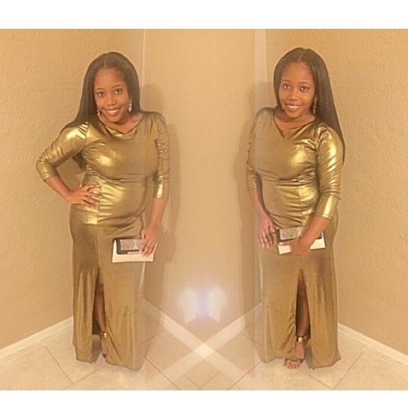 Metallic Gold split maxi gown