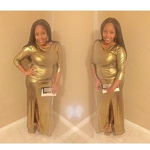 Metallic Gold split maxi gown