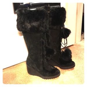 Authentic Coach suede & fur wedge Karita boots