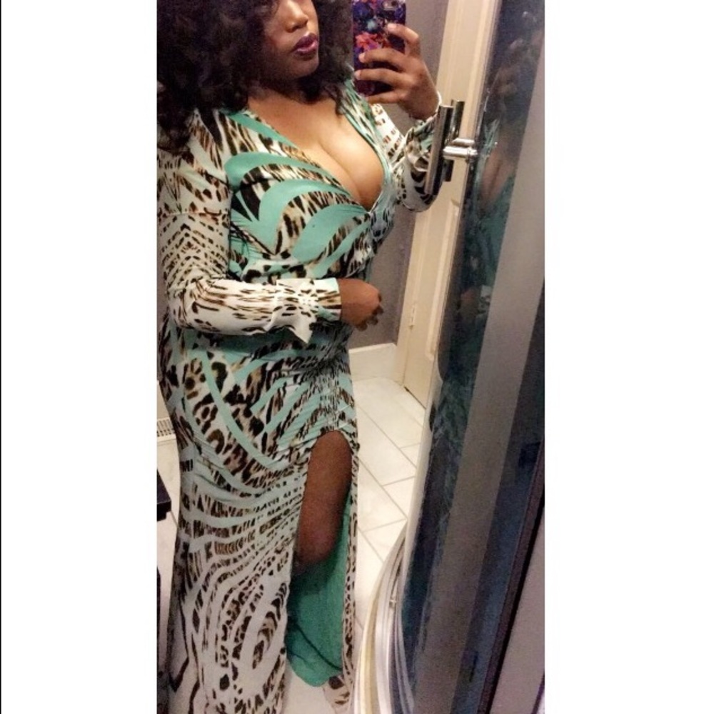 Very retro mixed green cheetah gown