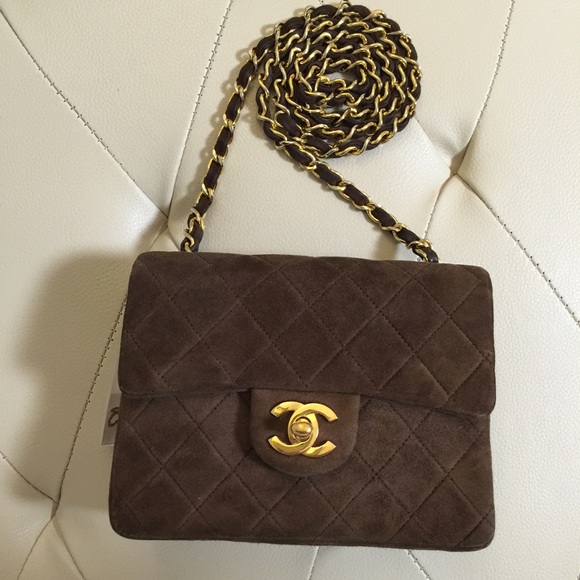 Vintage Chanel square mini brown suede