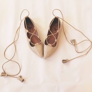 Gold Glitter Lace Up Flats