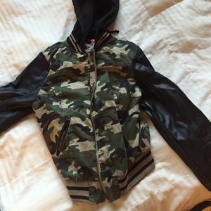 Camo and black leather jacket (small)