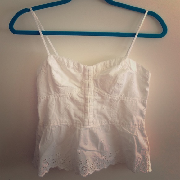 Crop top short peplum White eyelet top